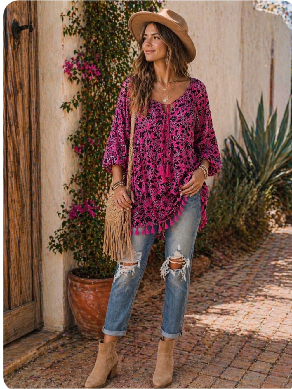 Rafaella Boho hassle accent tunic cotton top